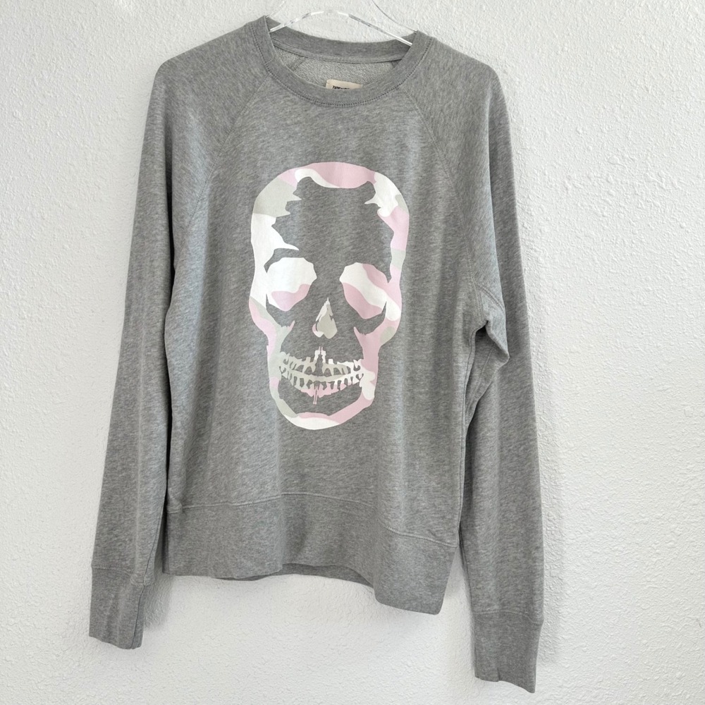 Zadig & Voltaire Upper Skull Camou Crewneck Sweatshirt Women Small Gray‎ Edgy